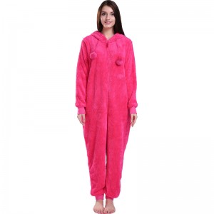 Ženy Hot Pink Onesie Pyžamo s kapucí se zvířecími ušima