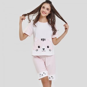 Dámské vyšívací pyžamo Modal Jersey Fabric Cat